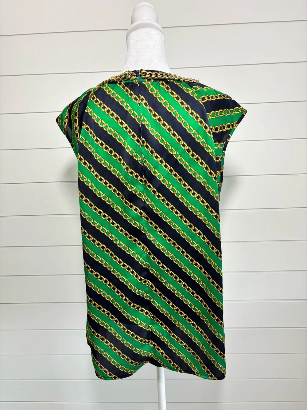 Michael Michael Chain Neck Sleeveless Blouse Green Black Gold Size L
